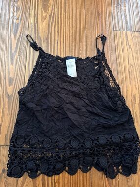 Daytrip Black Crochet-Trim Spaghetti Tank